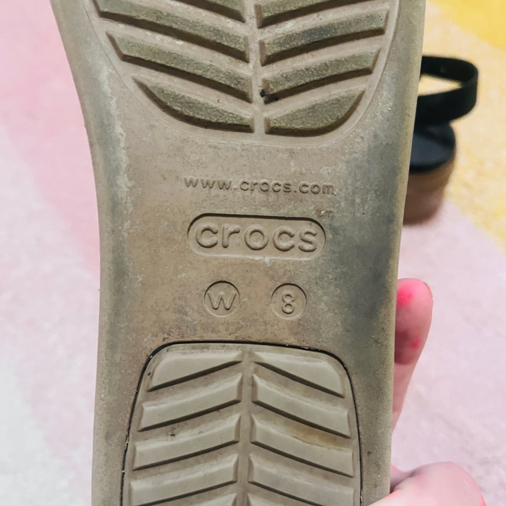 CROCS Black Upper Platform Sandals with Tan Platform - Picture 2 of 4